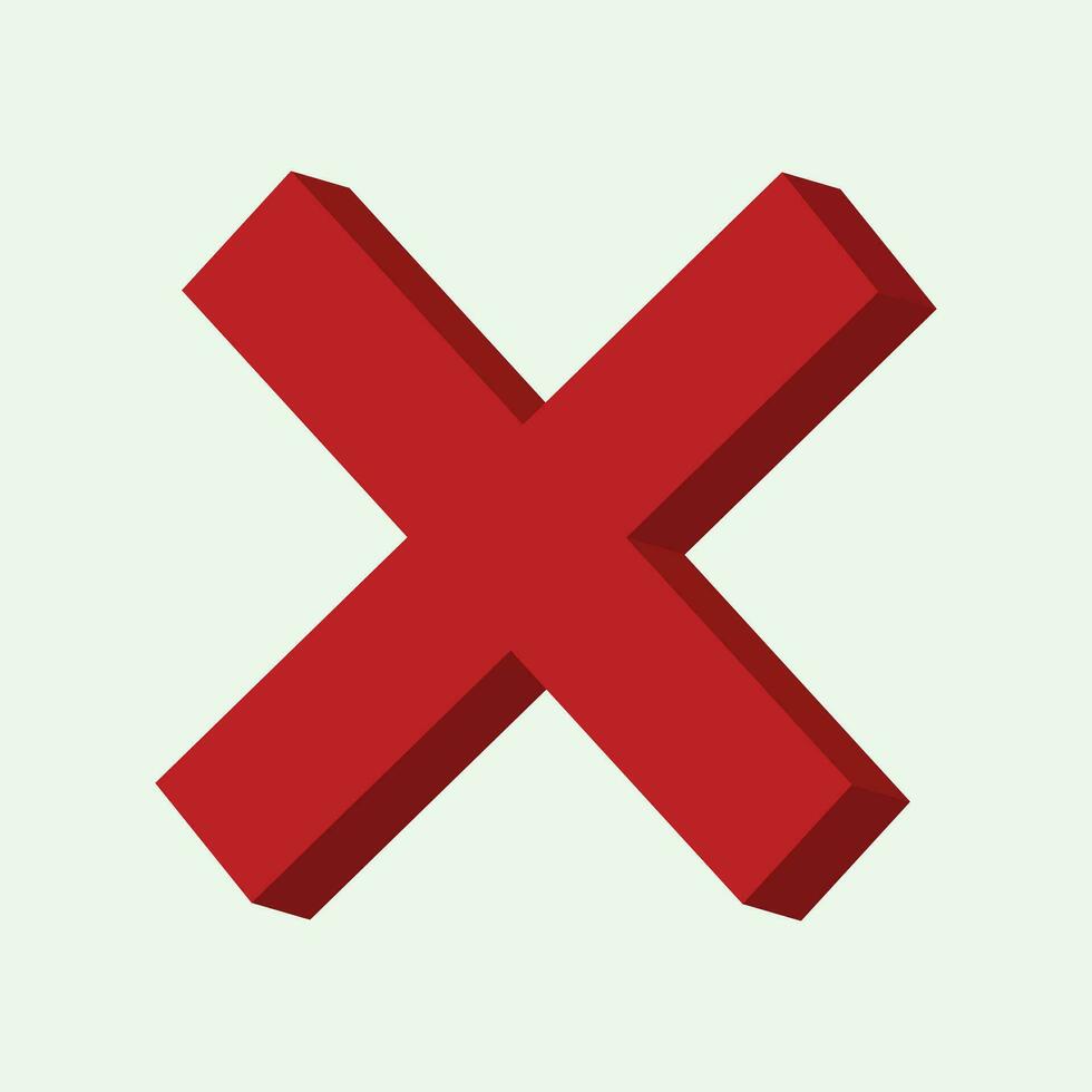 traverser X signe 3d faux signe vecteur illustration - supprimer, Arrêtez danger, Incorrect, échouer symbole rouge Couleur