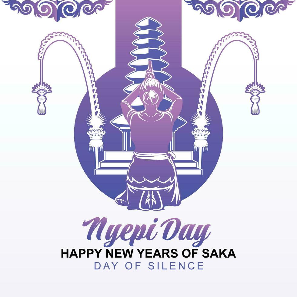 le jour du silence de bali et le nouvel an hindou illustration vectorielle adaptée à la bannière et au modèle d'affiche, indonesain bali's nyepi day vecteur