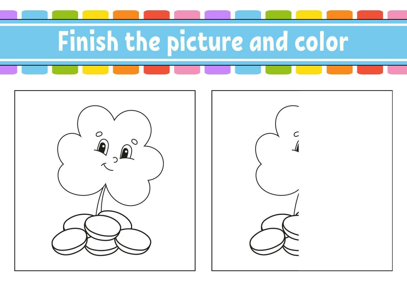 terminer l'image et la couleur. personnage de dessin animé isolé sur fond blanc. pour l'éducation des enfants. feuille de travail d'activité. illustration vectorielle. vecteur