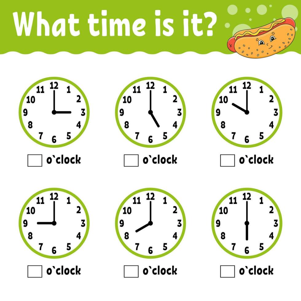 temps d'apprentissage sur l'horloge. feuille de travail d'activités éducatives pour les enfants et les tout-petits. jeu pour les enfants. illustration vectorielle simple plat isolé couleur dans un style de dessin animé mignon. vecteur