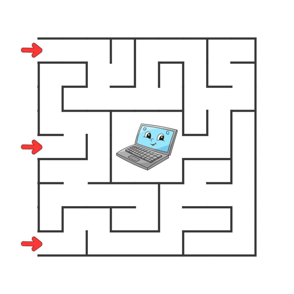 labyrinthe carré. jeu pour les enfants. puzzle pour les enfants. personnage de dessin animé. énigme labyrinthe. illustration vectorielle de couleur. trouver le bon chemin. le développement de la pensée logique et spatiale. vecteur