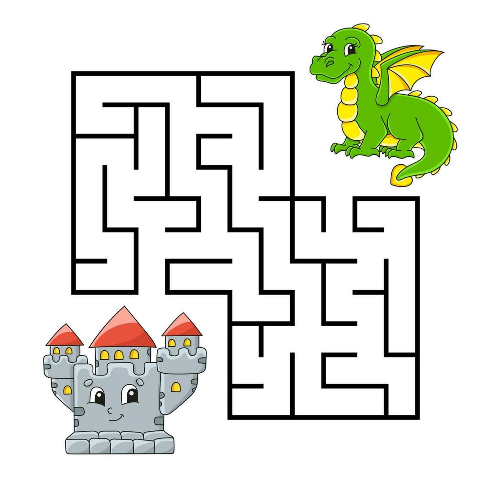 labyrinthe carré. jeu pour les enfants. casse-tête pour les enfants. énigme du labyrinthe. thème de conte de fées. illustration vectorielle de couleur. illustration vectorielle isolée. personnage de dessin animé. vecteur