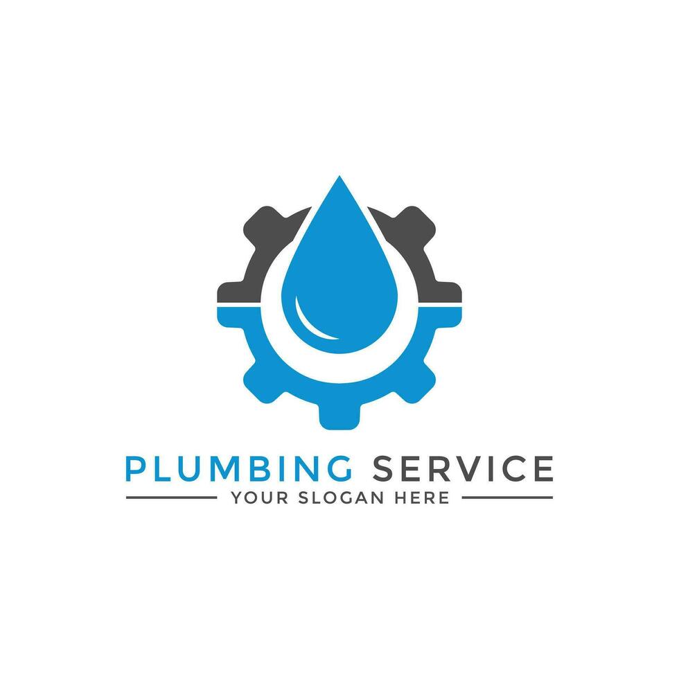 plomberie un service logo conception modèle avec équipement symbole et l'eau laissez tomber vecteur