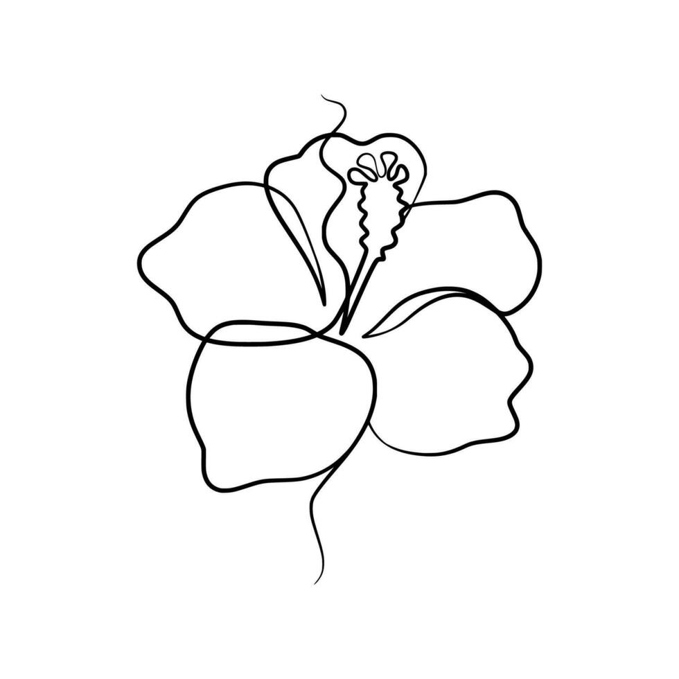 continu un ligne art dessin de beauté hibiscus fleur vecteur