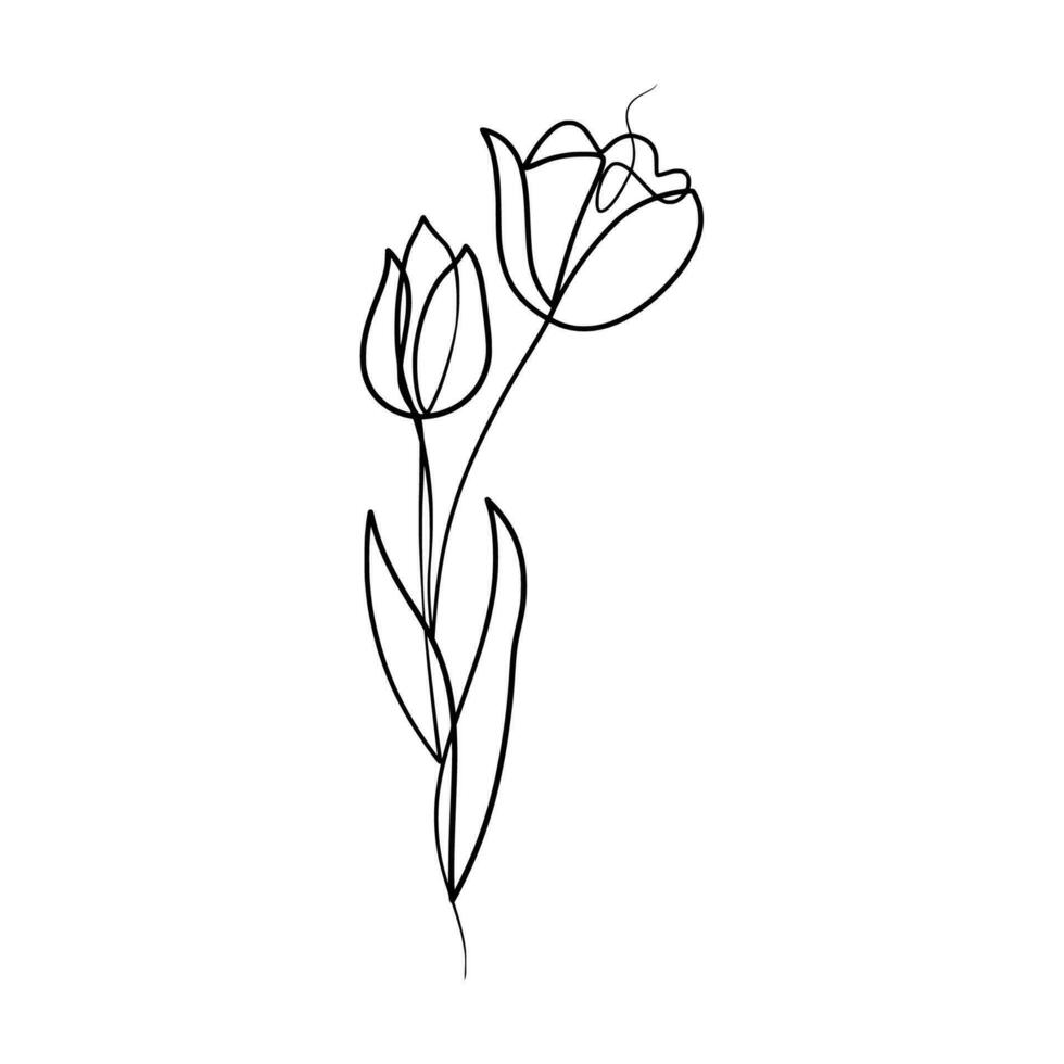 continu un ligne art dessin de beauté tulipes fleur vecteur