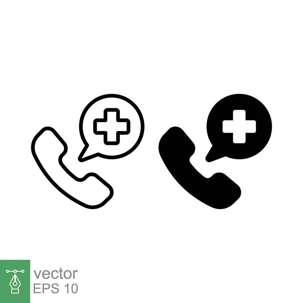 urgence appel icône. Facile contour et solide style. premier aide, Téléphone, traverser signe, médical téléphone concept. doubler, silhouette, glyphe symbole. vecteur illustration isolé sur blanc Contexte. eps dix.