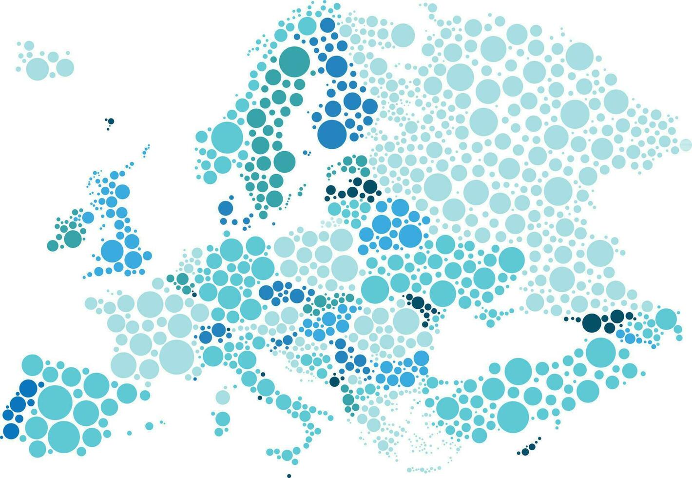 vecteur illustration de politique carte de L'Europe  conçu avec différent tailles et tons de bleu points.