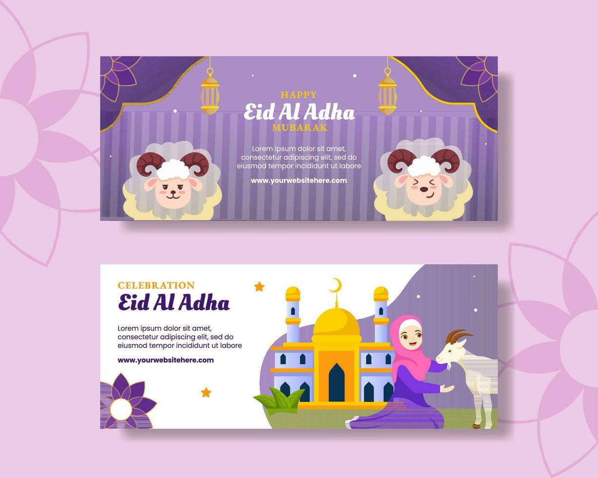 content eid Al adha mubarak horizontal bannière illustration dessin animé main tiré modèles Contexte vecteur