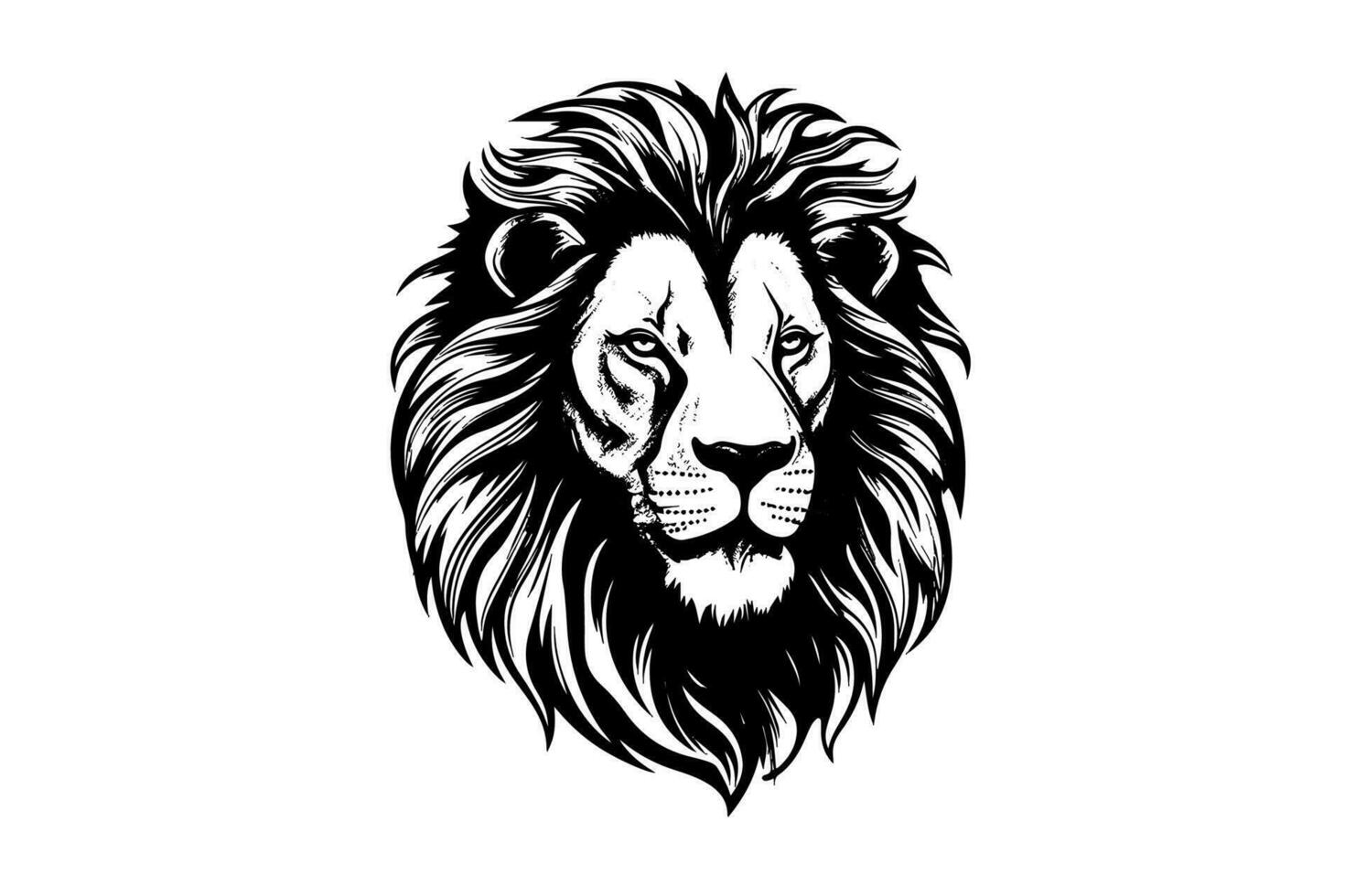 le Lion tête main dessiner ancien gravure noir et blanc vecteur illustration sur une blanc Contexte.