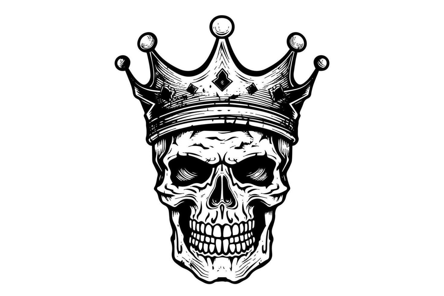 Humain crâne dans une couronne dans gravure sur bois style. vecteur gravure esquisser illustration pour tatouage et impression conception.
