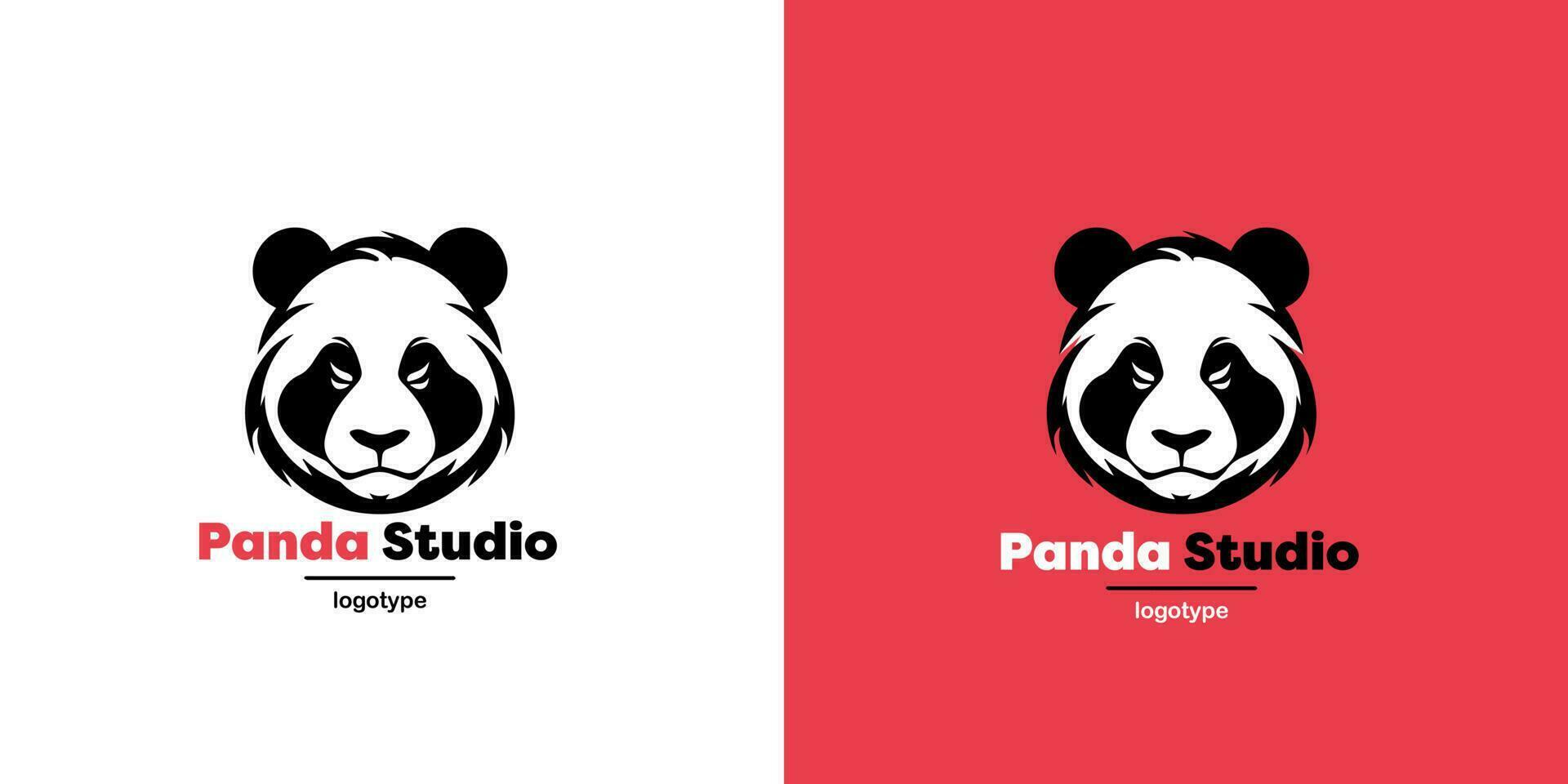 Panda vecteur logo illustration sur rouge et blanc Contexte. panda tête logotype. mignonne animal visage signe conception modèle