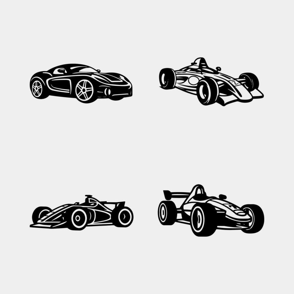 ensemble de noir silhouette de course voitures. vecteur isolé sur blanc Contexte