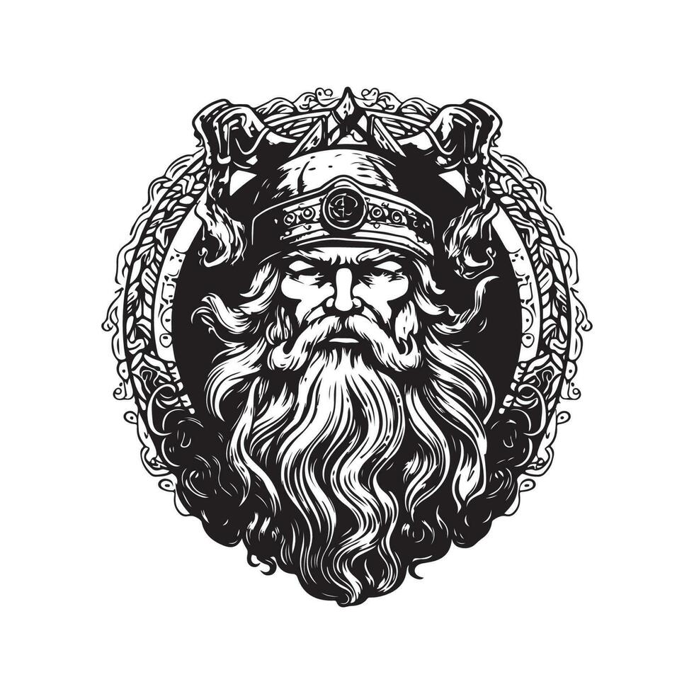 Odin, ancien logo ligne art concept noir et blanc couleur, main tiré illustration vecteur