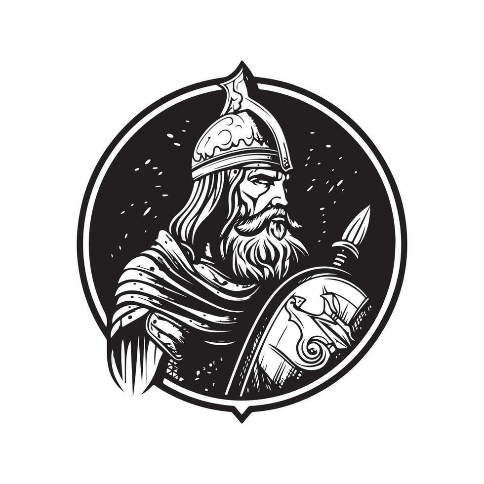 paladin, ancien logo ligne art concept noir et blanc couleur, main tiré illustration vecteur