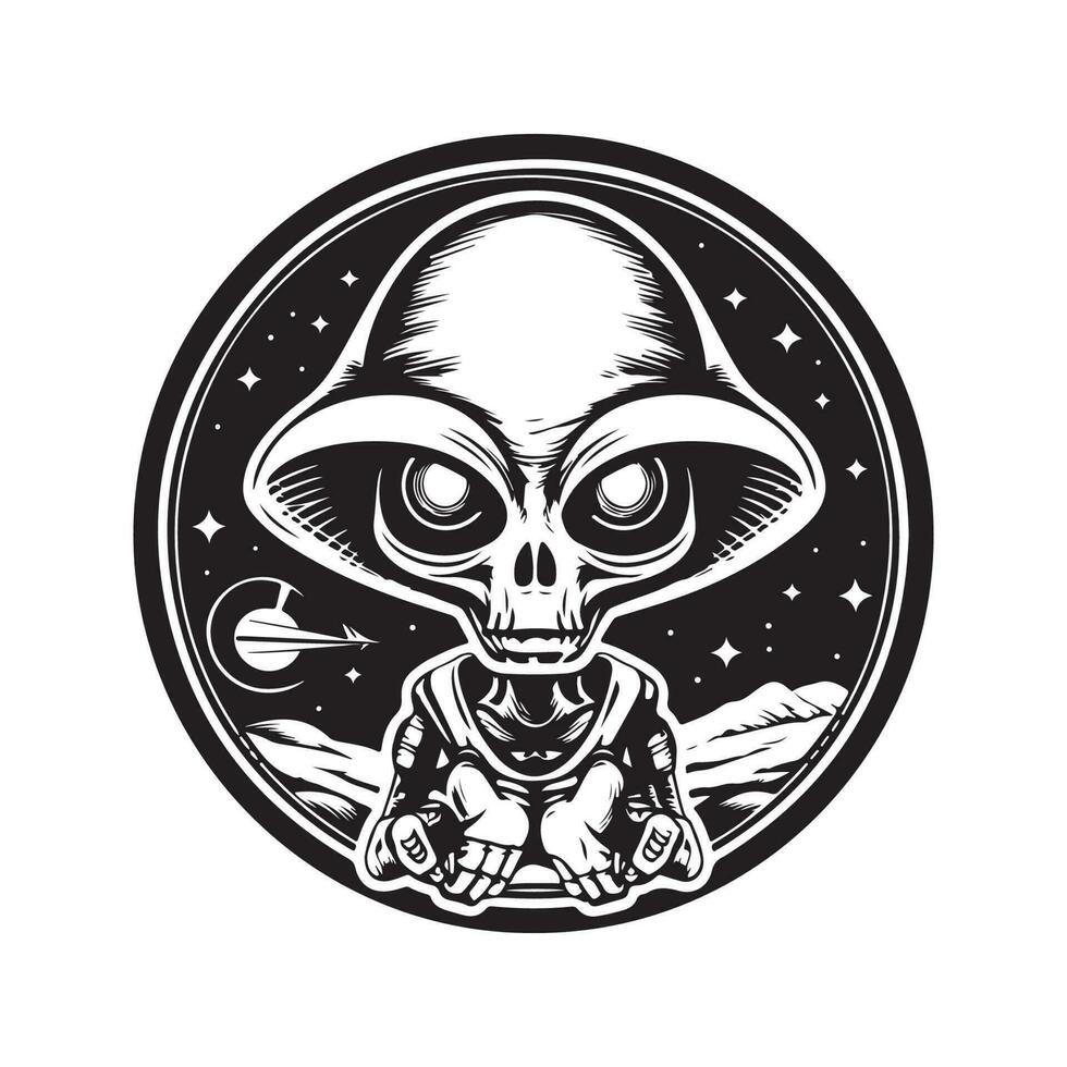 géant extraterrestre, ancien logo ligne art concept noir et blanc couleur, main tiré illustration vecteur