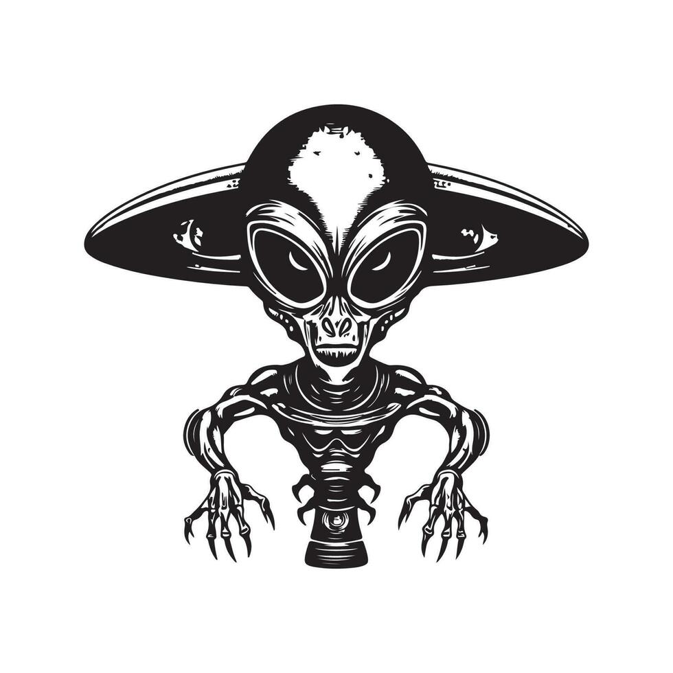 géant extraterrestre, ancien logo ligne art concept noir et blanc couleur, main tiré illustration vecteur