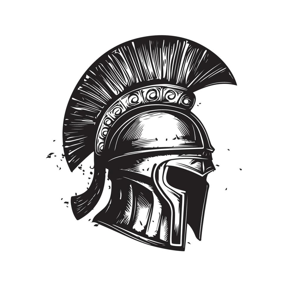 casque de le spartiate, ancien logo ligne art concept noir et blanc couleur, main tiré illustration vecteur