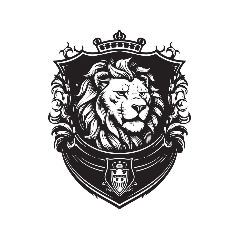 Royal héraldique lion, ancien logo ligne art concept noir et blanc couleur, main tiré illustration vecteur