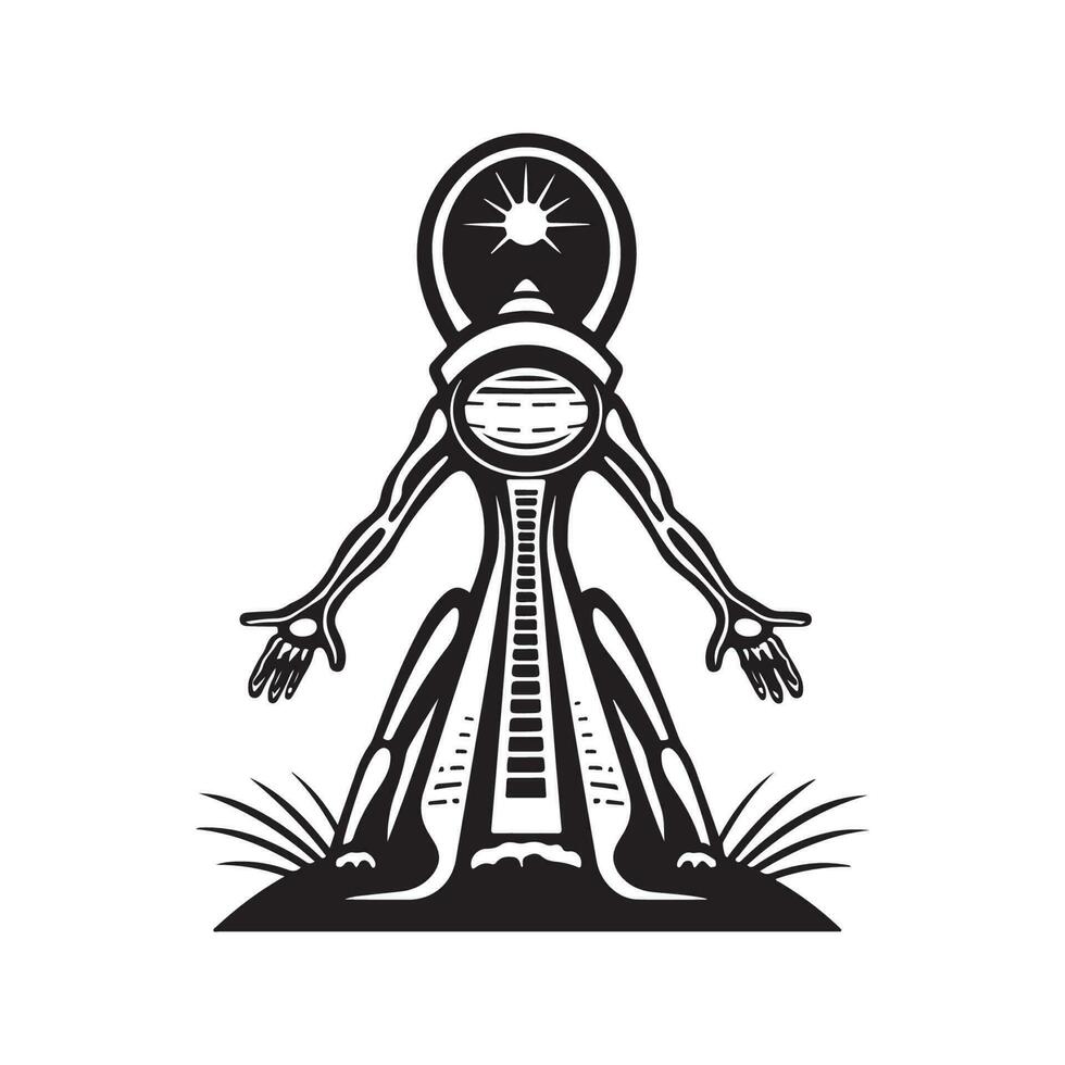 géant extraterrestre, ancien logo ligne art concept noir et blanc couleur, main tiré illustration vecteur