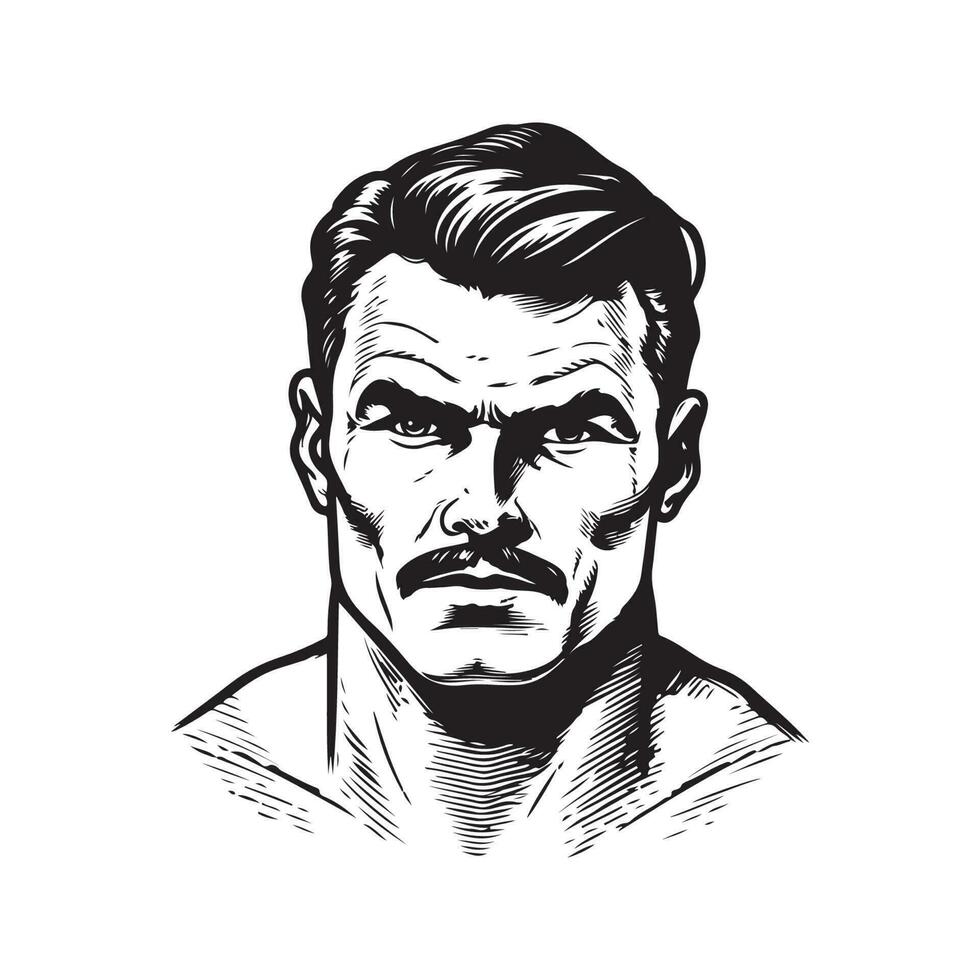 musclé Beau homme, ancien logo ligne art concept noir et blanc couleur, main tiré illustration vecteur