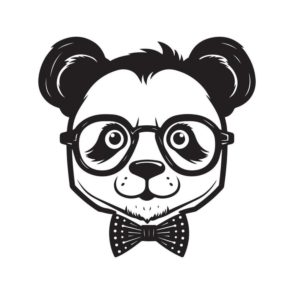 geek Panda garçon, ancien logo ligne art concept noir et blanc couleur, main tiré illustration vecteur
