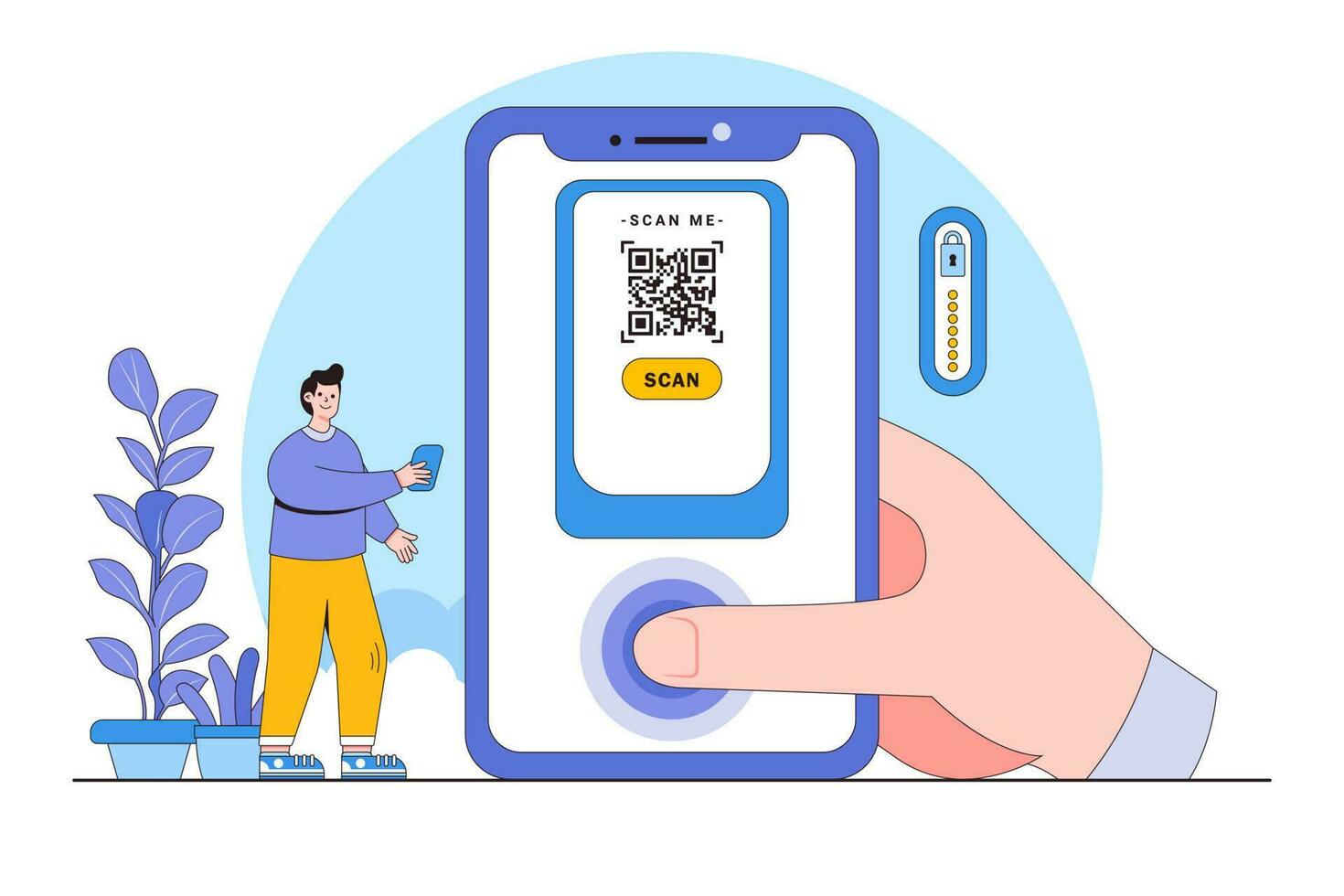 numérique portefeuille et mobile Paiements concept avec une la personne tapoter une téléphone intelligent pour Paiement et balayage une qr code vecteur