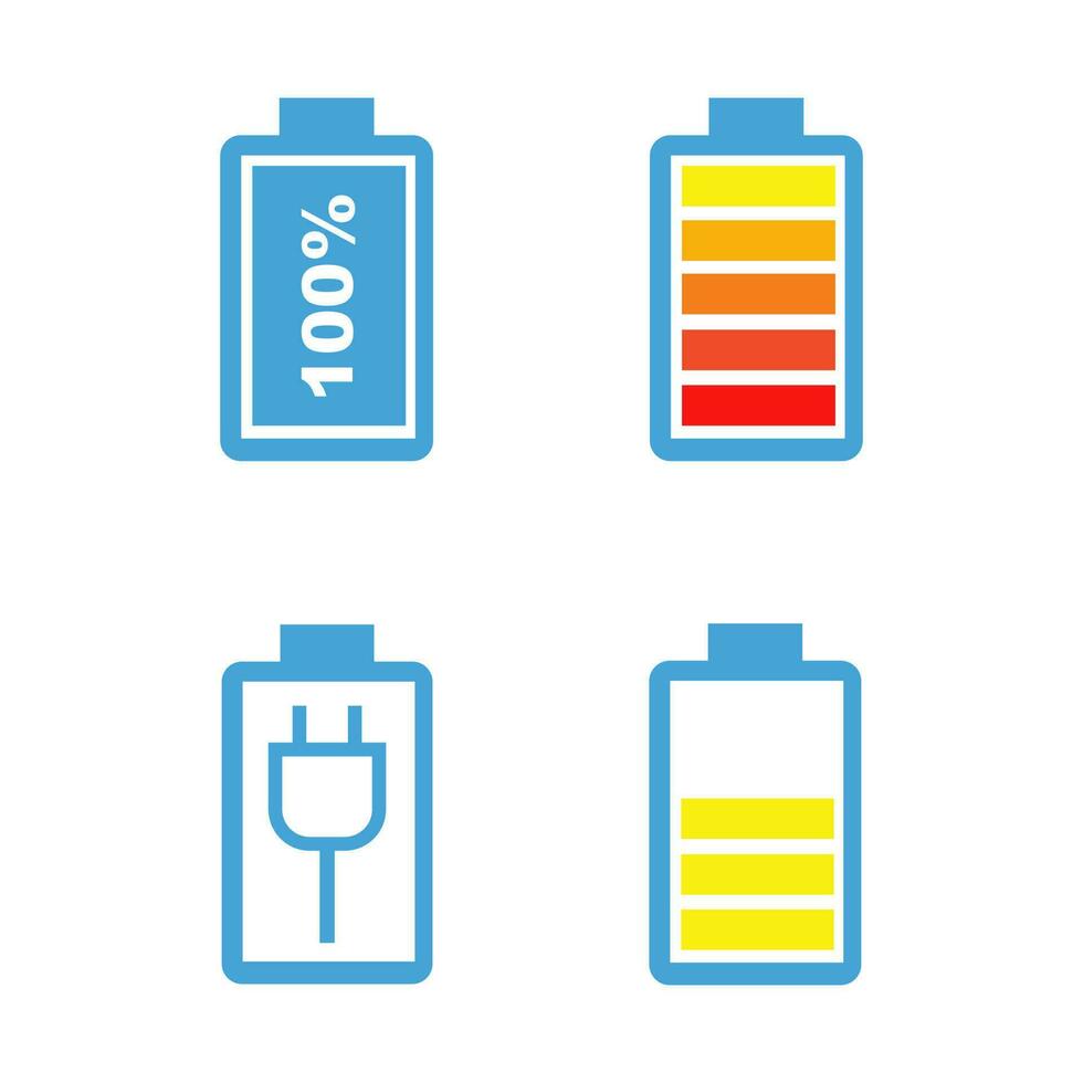 batterie rempli Icônes. collection de charge batterie niveau indicateurs. charge indicateur. vecteur