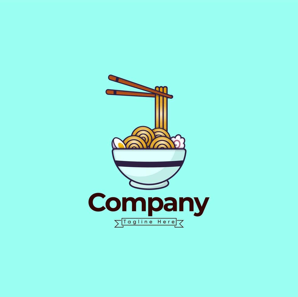 nouille ramen vecteur illustration logo modèle pour bannière, Créatif minimal affaires prime éléments avec cuillère et baguettes vecteur Couleur emblème.