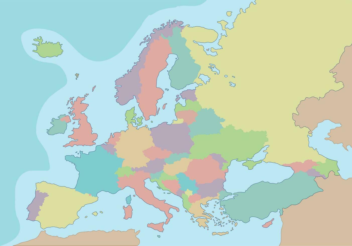 politique carte de L'Europe  avec différent couleurs pour chaque pays. vecteur illustration.