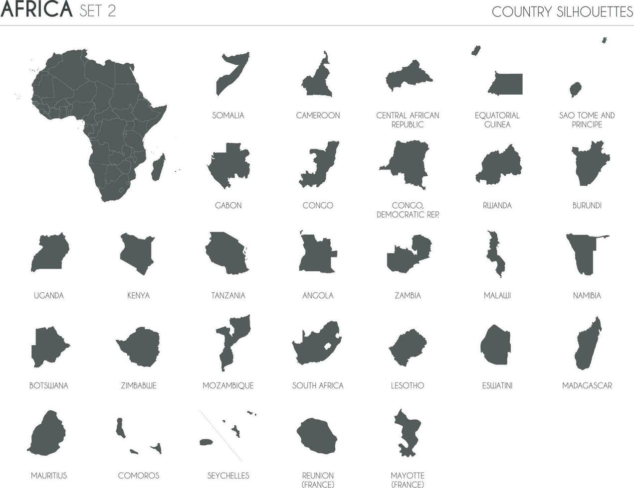 ensemble de 29 haute détaillé silhouette Plans de africain des pays et territoires, et carte de Afrique vecteur illustration.