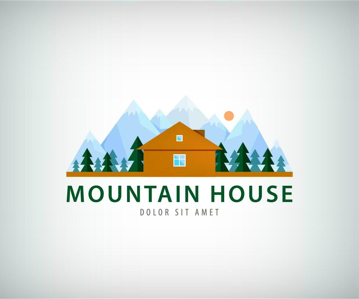 en bois maison plat conception vecteur illustration. logo pour entreprise marque déposée. maison logo à le pied de le montagne, icône pour le réel biens entreprise
