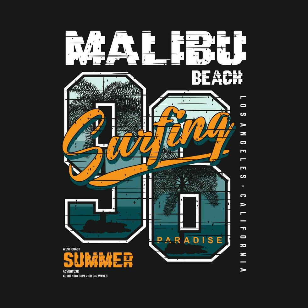 Malibu plage le surf cavalier, longue plage, vecteur t chemise imprimer, typographie graphique conception, et autre utilisation