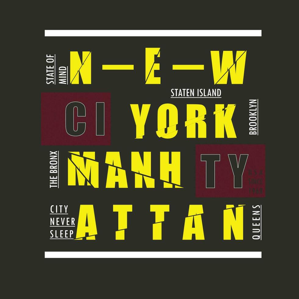 Manhattan texte Cadre graphique, typographie t chemise, vecteur conception illustration, bien pour décontractée style