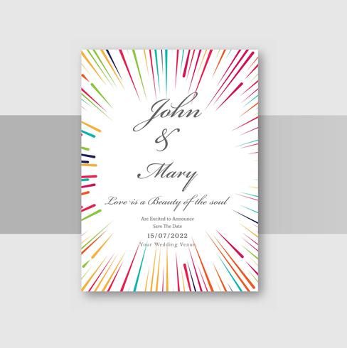 Cartes d'invitation de mariage avec fond de lignes circulaires colorées vecteur