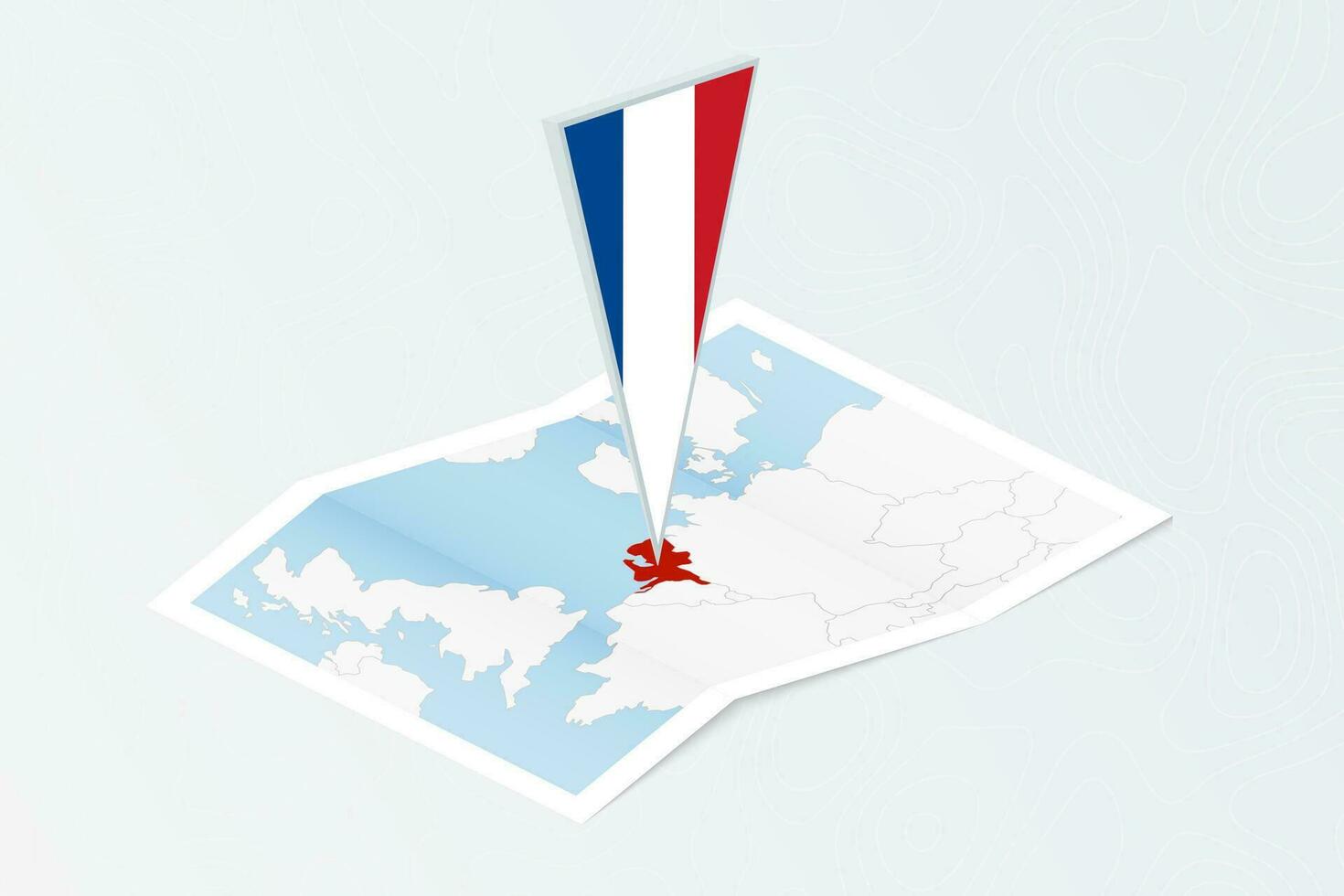 isométrique papier carte de Pays-Bas avec triangulaire drapeau de Pays-Bas dans isométrique style. carte sur topographique Contexte. vecteur