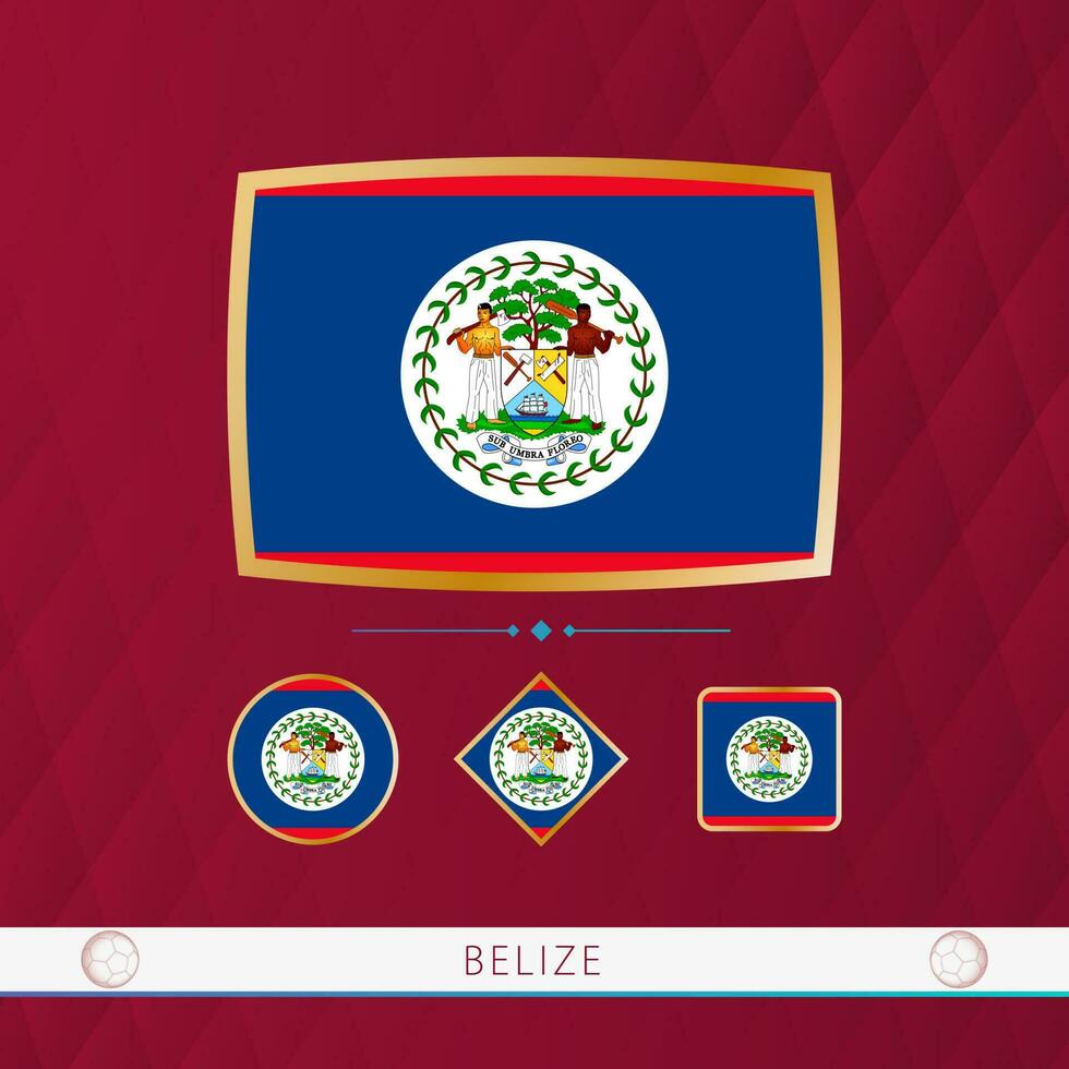 ensemble de Belize drapeaux avec or Cadre pour utilisation à sportif événements sur une Bourgogne abstrait Contexte. vecteur