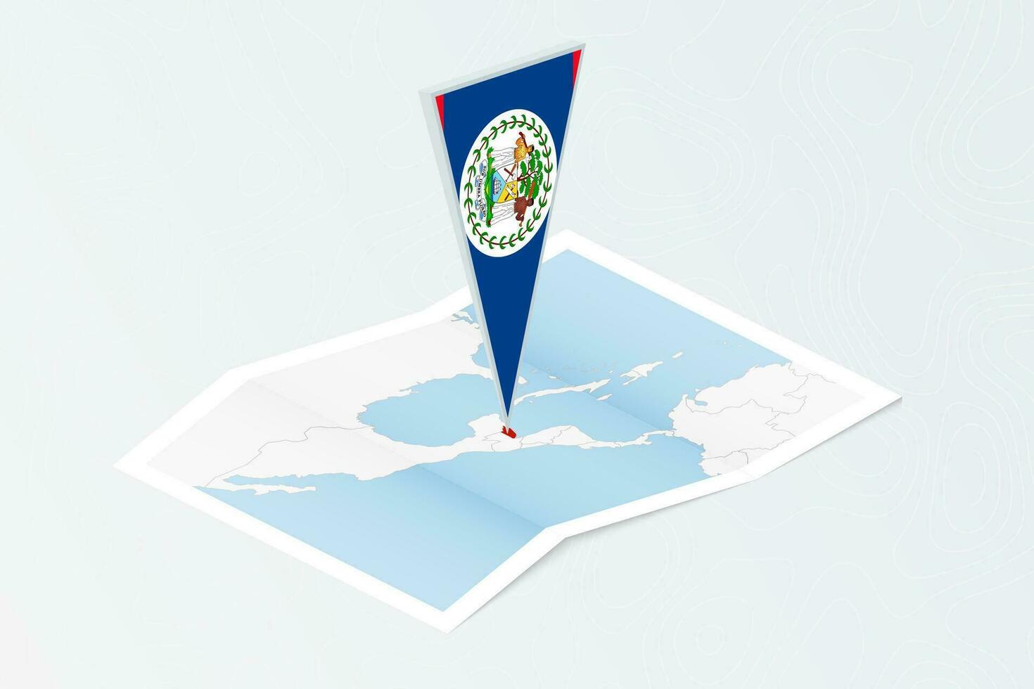 isométrique papier carte de Belize avec triangulaire drapeau de Belize dans isométrique style. carte sur topographique Contexte. vecteur