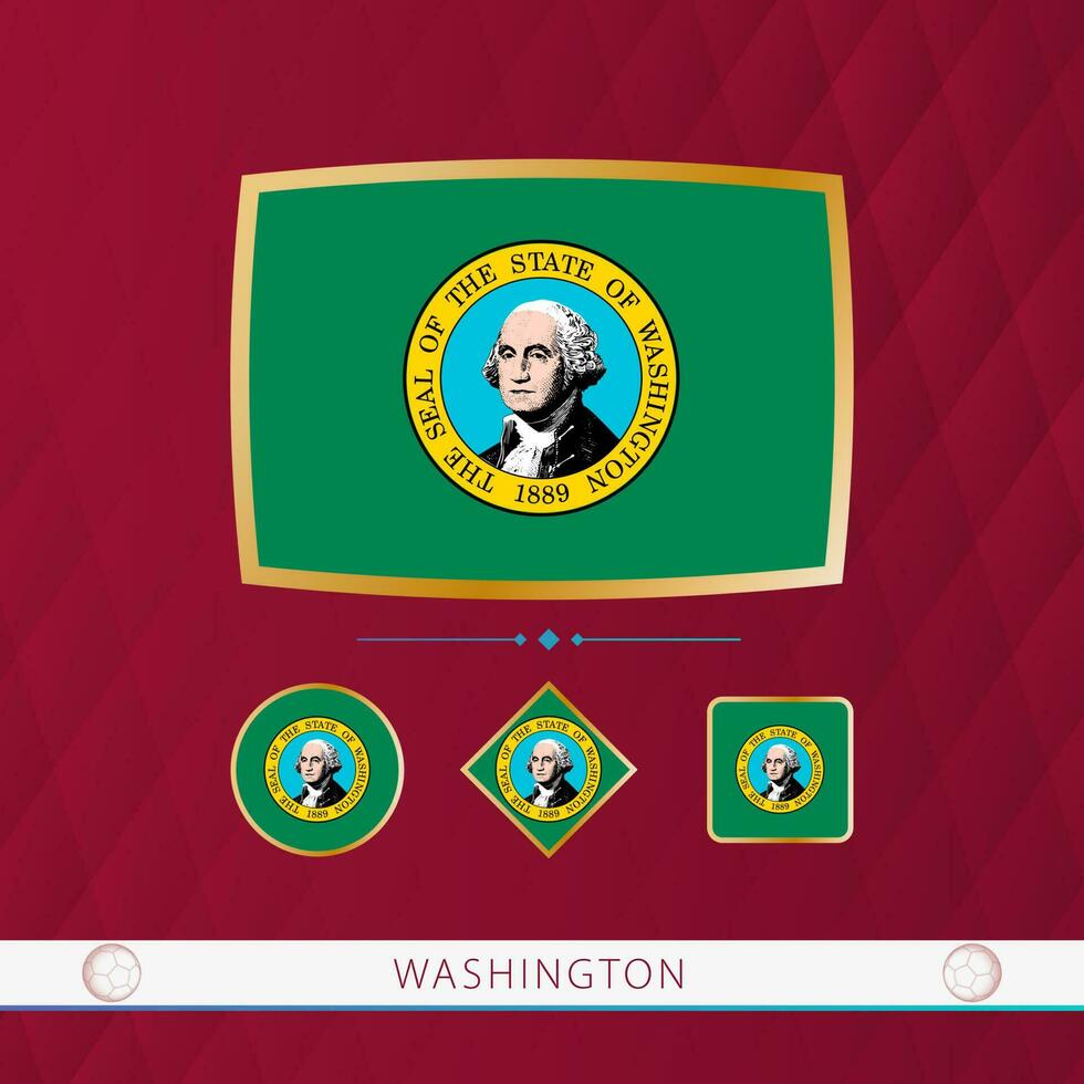 ensemble de Washington drapeaux avec or Cadre pour utilisation à sportif événements sur une Bourgogne abstrait Contexte. vecteur