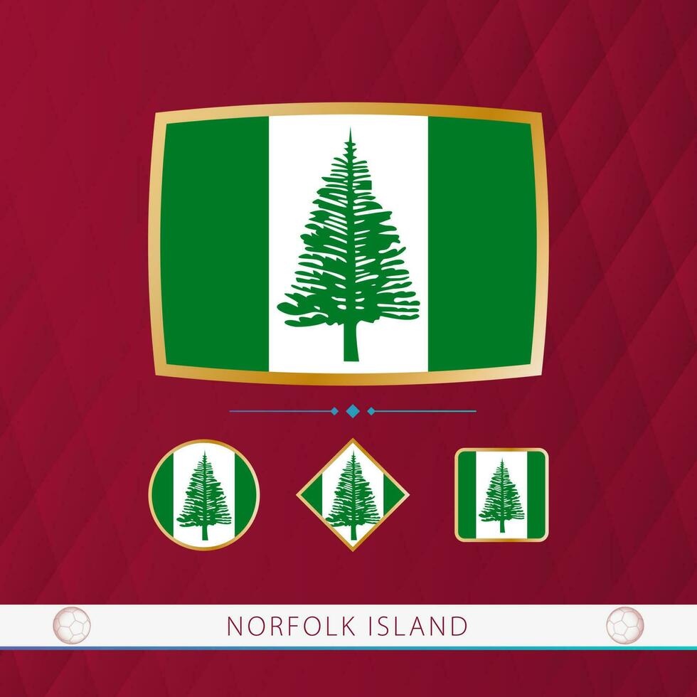 ensemble de Norfolk île drapeaux avec or Cadre pour utilisation à sportif événements sur une Bourgogne abstrait Contexte. vecteur