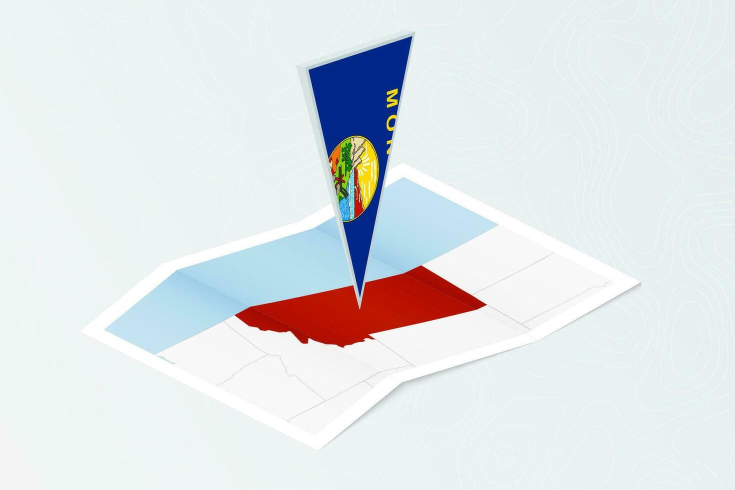 isométrique papier carte de Montana avec triangulaire drapeau de Montana dans isométrique style. carte sur topographique Contexte. vecteur