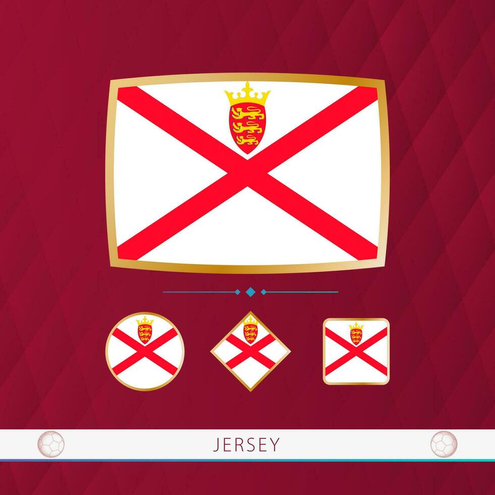 ensemble de Jersey drapeaux avec or Cadre pour utilisation à sportif événements sur une Bourgogne abstrait Contexte. vecteur
