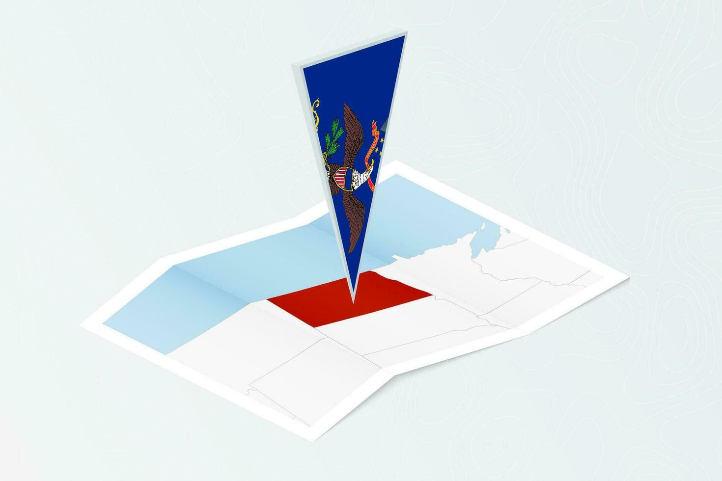 isométrique papier carte de Nord Dakota avec triangulaire drapeau de Nord Dakota dans isométrique style. carte sur topographique Contexte. vecteur