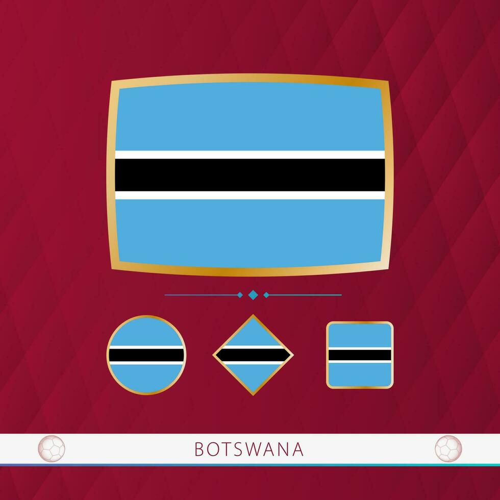 ensemble de le botswana drapeaux avec or Cadre pour utilisation à sportif événements sur une Bourgogne abstrait Contexte. vecteur