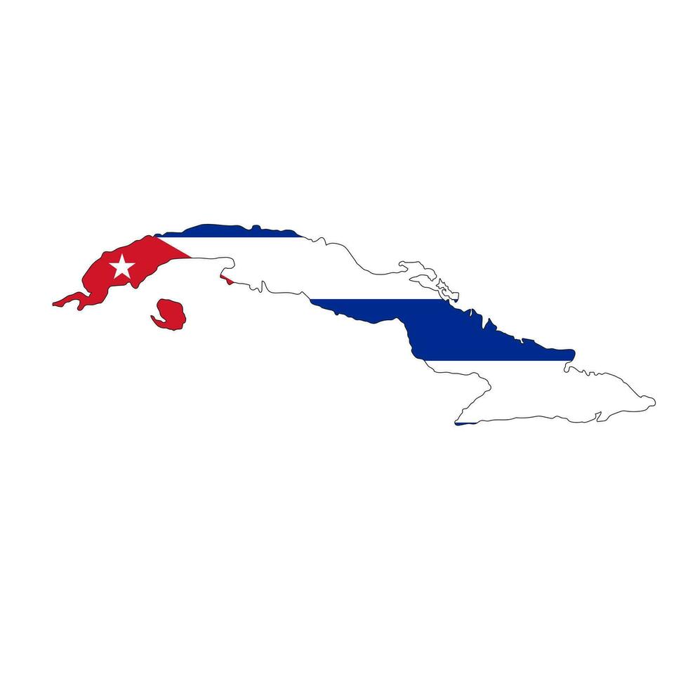 Cuba carte silhouette avec drapeau isolé sur blanc Contexte vecteur