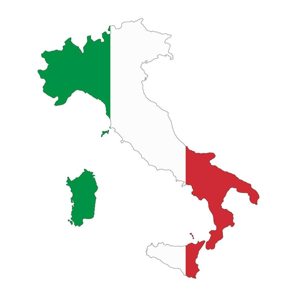 Italie carte silhouette avec drapeau isolé sur blanc Contexte vecteur