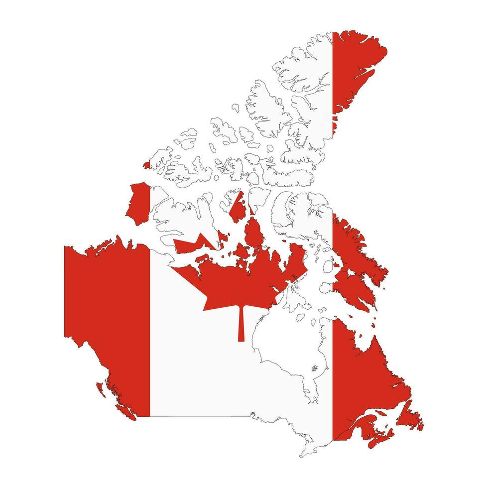 Canada carte silhouette avec drapeau isolé sur blanc Contexte vecteur