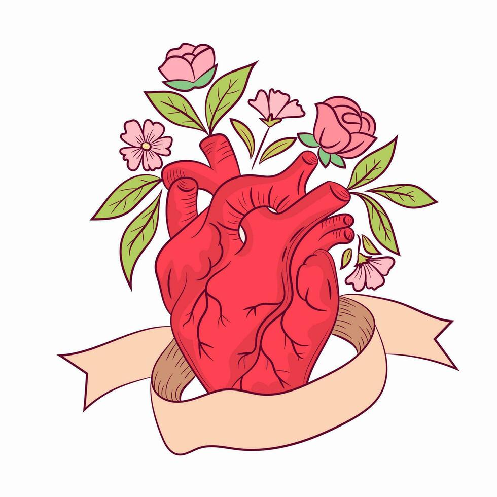 anatomie ancien illustration. floral anatomique cœur. vecteur