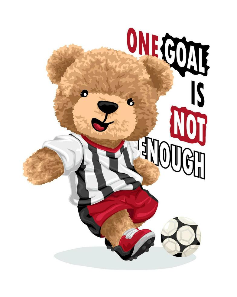 main tiré nounours ours dessin animé en jouant football vecteur