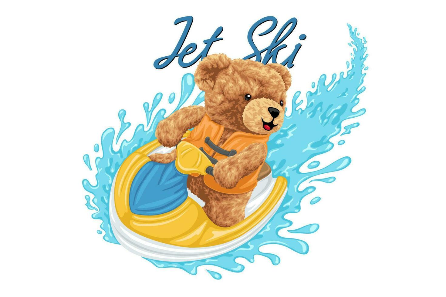 vecteur illustration de main tiré nounours ours dessin animé équitation jet ski