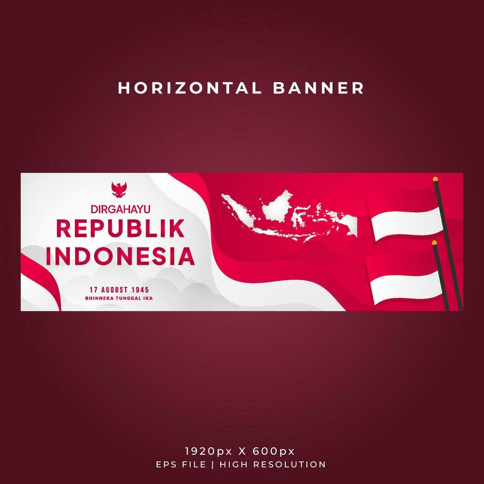 Indonésie indépendance journée horizontal bannière modèle - ondulé drapeau et indonésien Plans vecteur